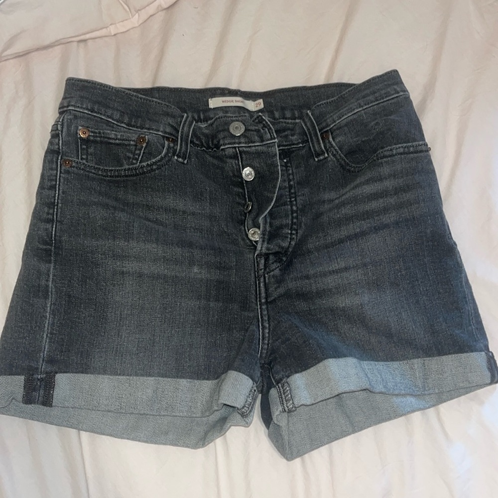 Levi’s light washed black denim shorts